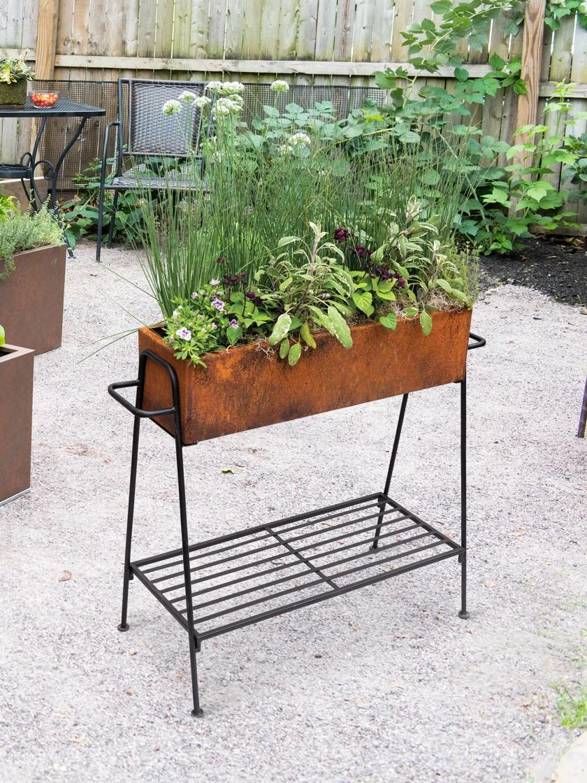 Rectangular Corten Planter And Stand 1 Rectangular Corten Planter And Stand